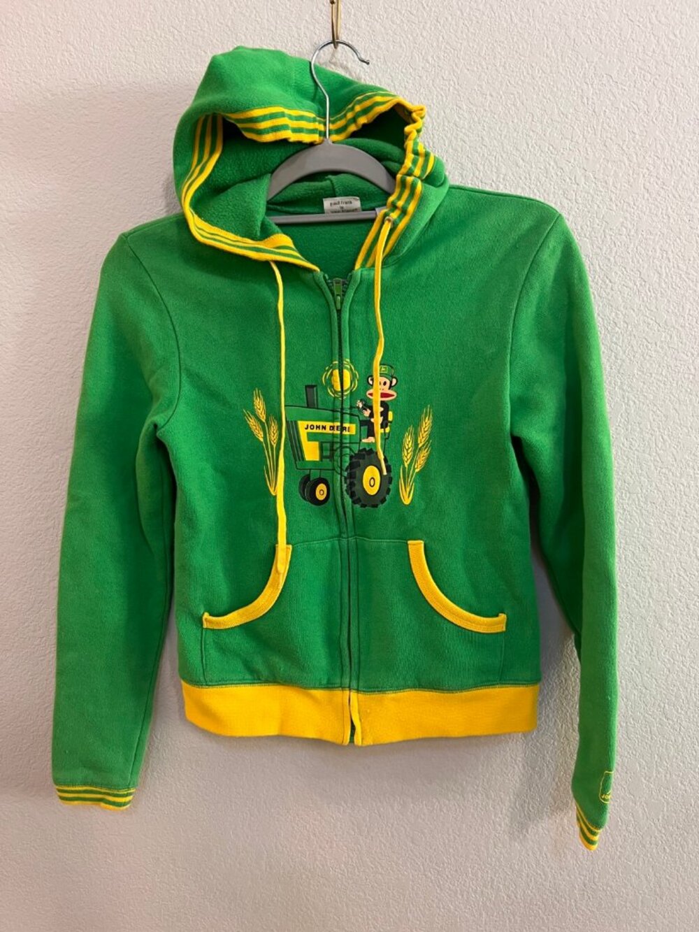 Paul Frank x John Deere Zip-Up Hoodie Kelly Green Julius Tractor Graphic XS
